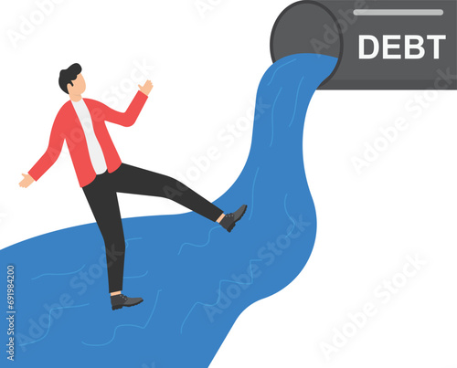 entrepreneurs were dragged by the flowing water from a large pipe bearing debt. Economical loan payback problem and investment failure and budget collapse.

