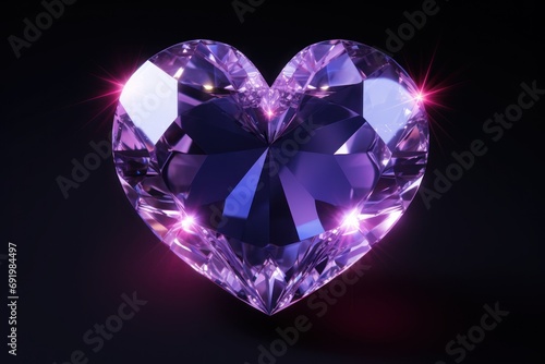  a heart shaped purple diamond on a black background with a flash of light coming out of the top of it.