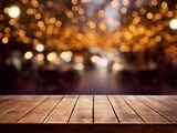 Mock up for space Empty dark wooden table in front of abstract blurred bokeh background for display selective focus