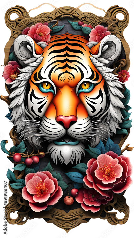 Fototapeta premium Tiger head tattoo Asian style