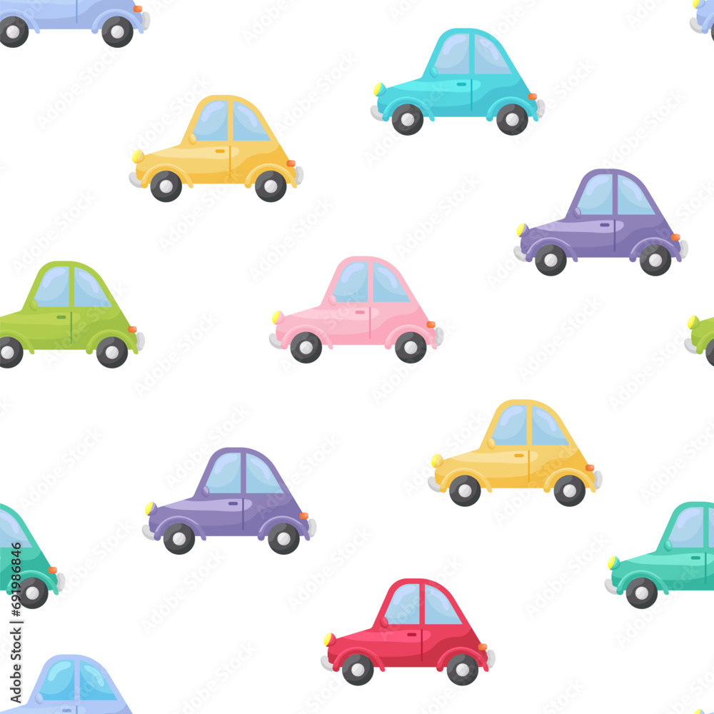 Fototapeta premium Cute children's seamless pattern with cars. Creative kids texture for fabric, wrapping, textile, wallpaper, apparel. Vector illustration