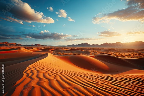 sandy desert landscape. Picture undulating dunes stretching endlessly beneath the boundless sky