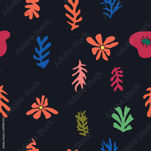 floral pattern  crooked leaves and red flowers