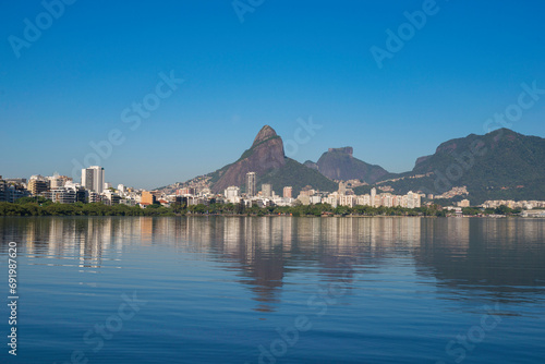 Beautiful View of Rio de Janeiro Mountains Reflected in Water of Rodrigo de Freitas Lagoon