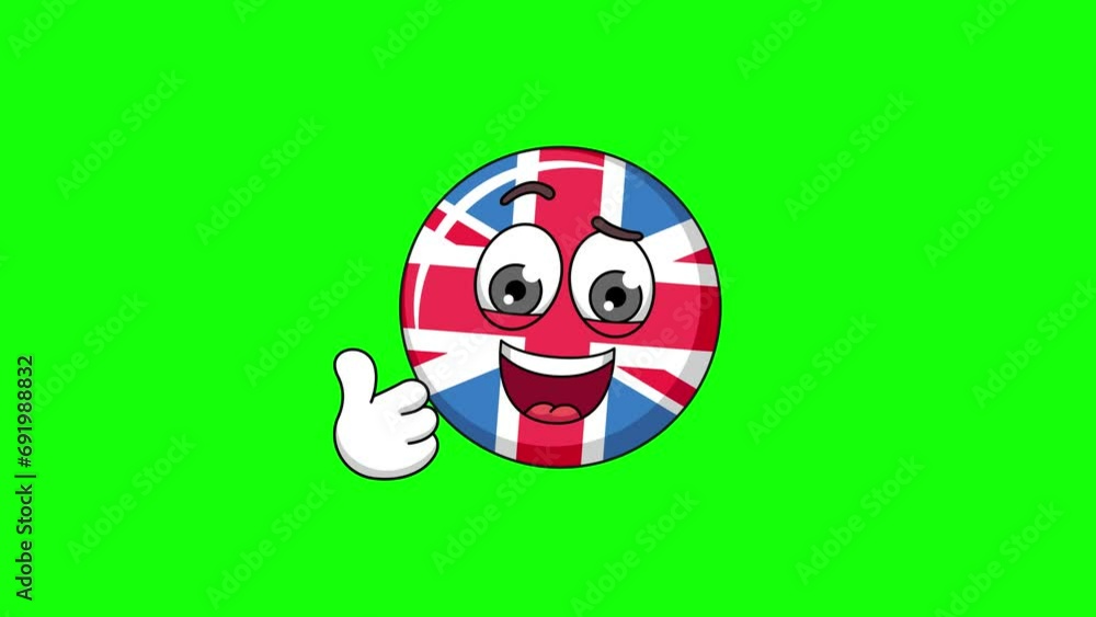 Thumbs-up flag of united kingdom cartoon loop animation on a green screen Thumbs-up flag of united kingdom cartoon loop animation on a green screen