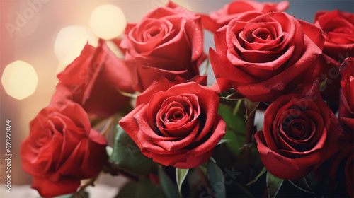 valentine's day celebration with red roses background, AI Generative © Nijieimu