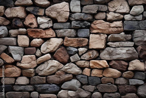  a close up of a stone wall with rocks in the middle and one rock in the middle of the wall.