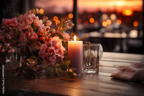 Set up a scene with warm and romantic lighting effects  creating an intimate atmosphere