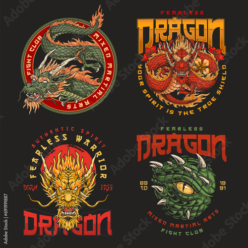 Fighting dragon colorful set sticker