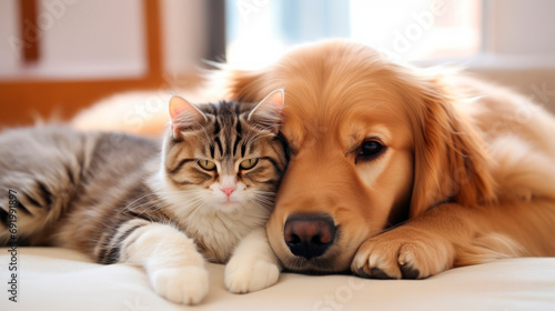 A Cat and a Dog Laying on a Bed