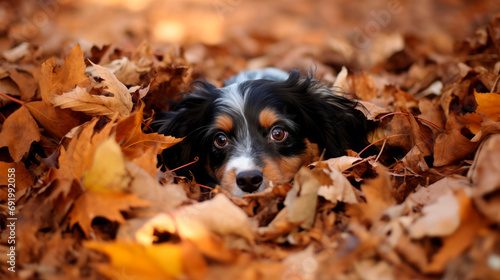 A Dog Enjoying Autumn Leaves