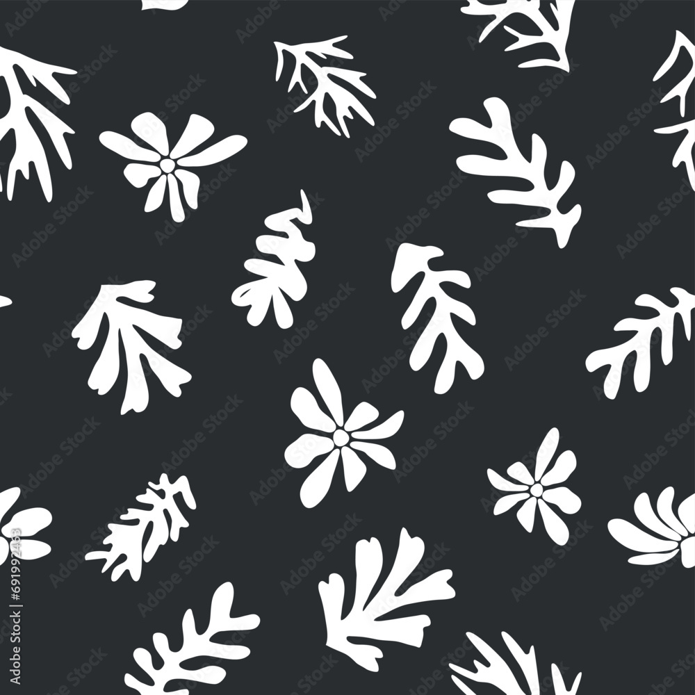 Fototapeta premium Trendy floral seamless pattern black and white floral pattern