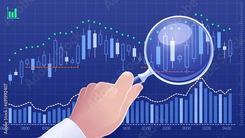 Technical Analysis of Stock Exchange Charts - Flat Animation. Motion graphics created in the style of flat animation on the theme of Stock Exchange Markets or Forex Trading.