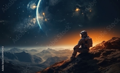 an astronaut is shown in his spacesuit with space on the background © ArtCookStudio