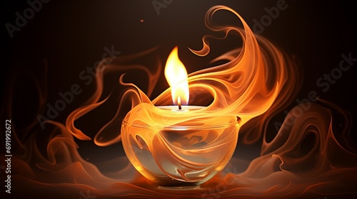 a candles casting a soft, orange color glow, their flickering flames dancing alongside graceful swirls of smoke, creating an aura of calmness.