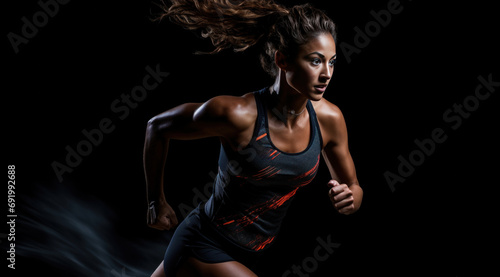 an athlete is running in front of a black background
