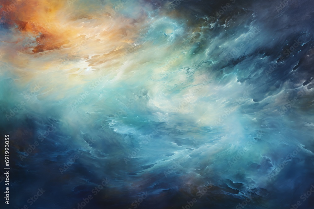Ethereal painting of a celestial night sky, swirling with cosmic hues, Generative AI