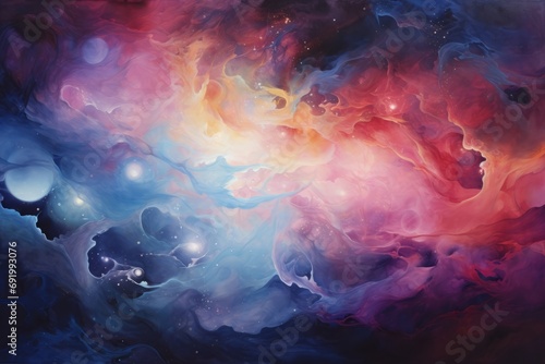 Ethereal painting of a celestial night sky, swirling with cosmic hues, Generative AI