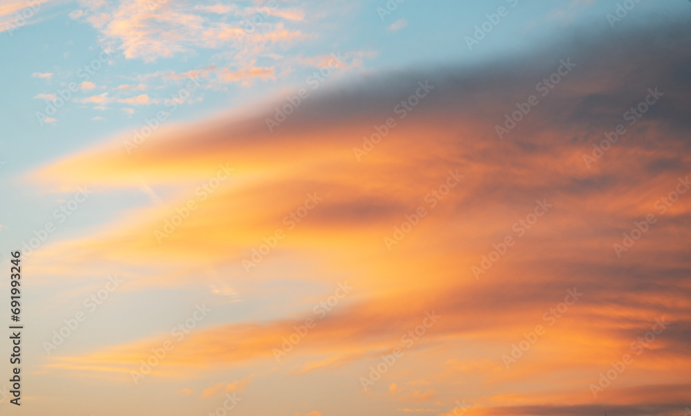 Beautiful bright summer sunset sky with clouds. Nature sky  background.