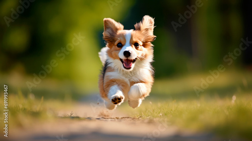 Brown and White Dog Running Down a Dirt Road