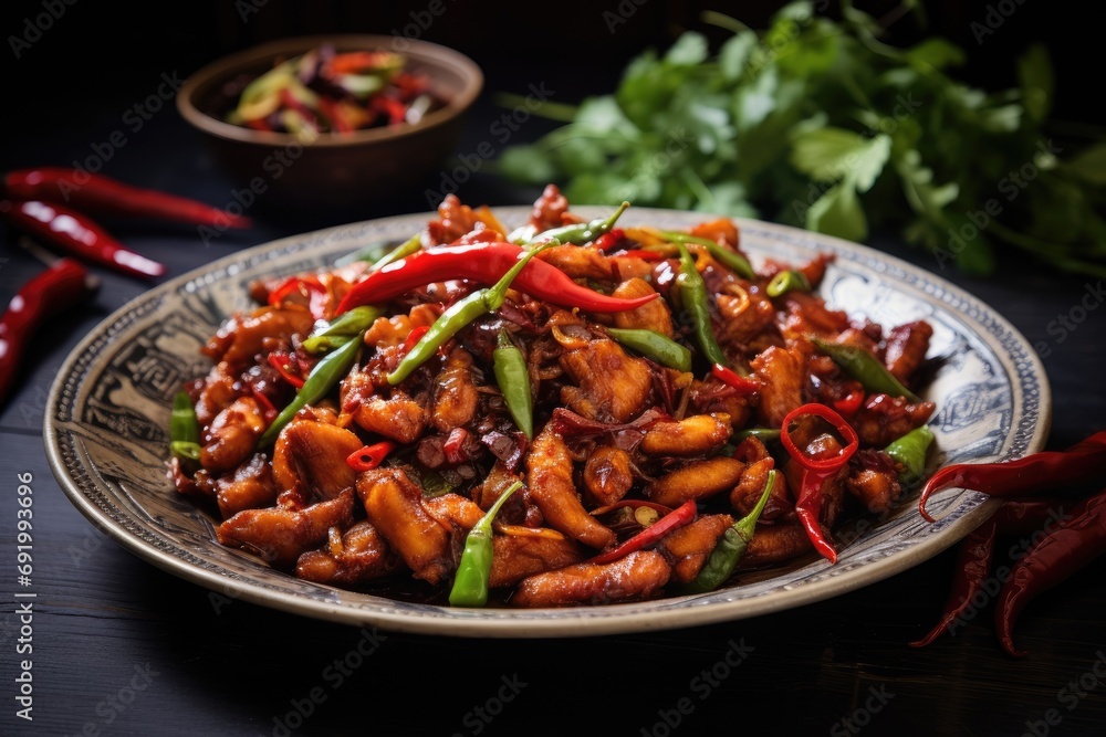 Chilli chicken dry is a popular indo-chinese dish of chicken - obrazy, fototapety, plakaty 
