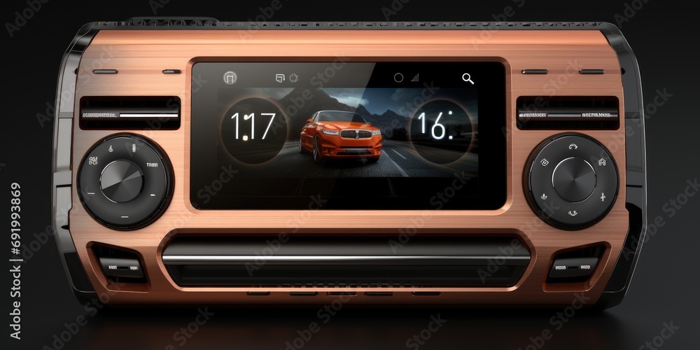 Fototapeta premium Car radio. Multimedia system display of modern car