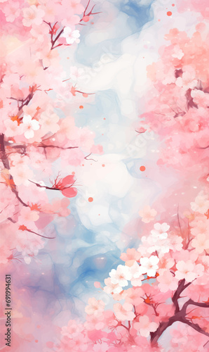 Cherry blossom invitation card design template. Watercolor cherry blossom invitation.