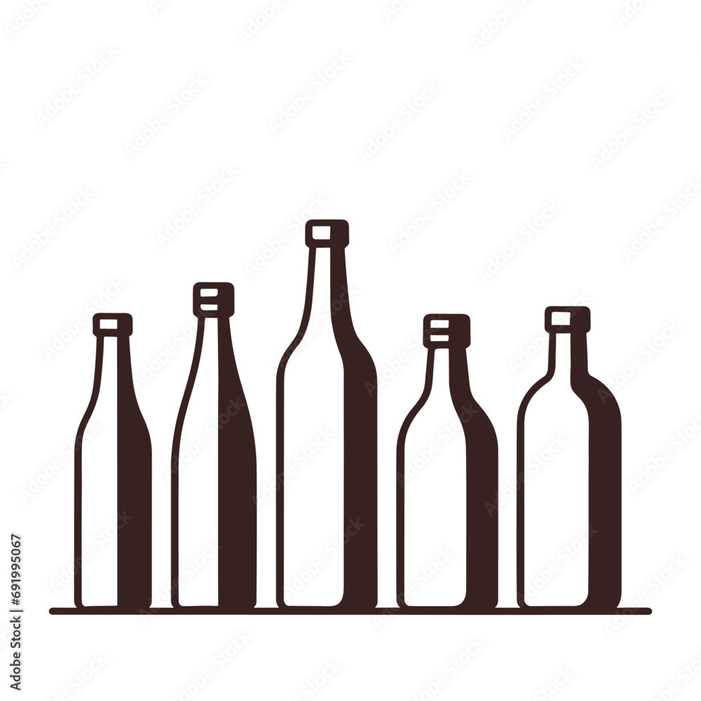 vector illustration in flat linear style set of glass drink bottles vector illustration in flat linear style set of glass drink bottles