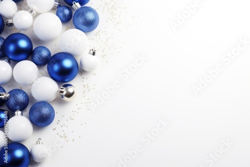  a white and blue christmas ornament on a white background with a space for a text ornament.