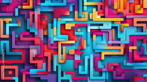 Abstract design background featuring a colorful maze pattern. The intricate design weaves a tapestry of vibrant hues, creating a visually captivating and dynamic artistic composition. photo