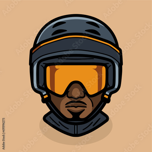 black man wearing ski helmet icon vector