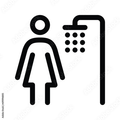 Women shower room line icon