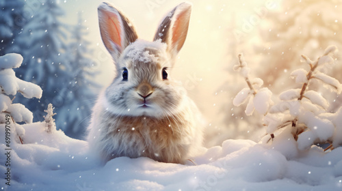 Cute rabbit in winter