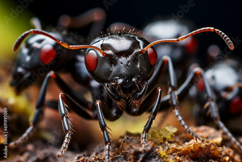 Close-up photo of a black ant.