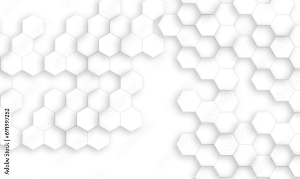 Abstract white hexagonal geometric background with shadow. Luxury White 3D futuristic honeycomb mosaic white background. Abstract white lines background. Vector Illustration. Abstract white hexagonal geometric background with shadow. Luxury White 3D futuristic honeycomb mosaic white background. Abstract white lines background. Vector Illustration.