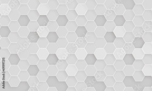Abstract white and gray hexagon technology lines background. Abstract white and grey color hexagonal geometric background with copy space. Abstract white lines background.