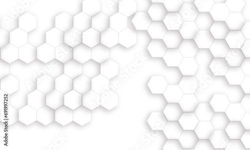 Abstract white hexagonal geometric background with shadow. Luxury White 3D futuristic honeycomb mosaic white background. Abstract white lines background. Vector Illustration. © Ahmad Araf