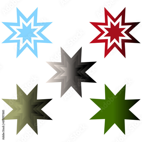 Set of 5 multicolored stars