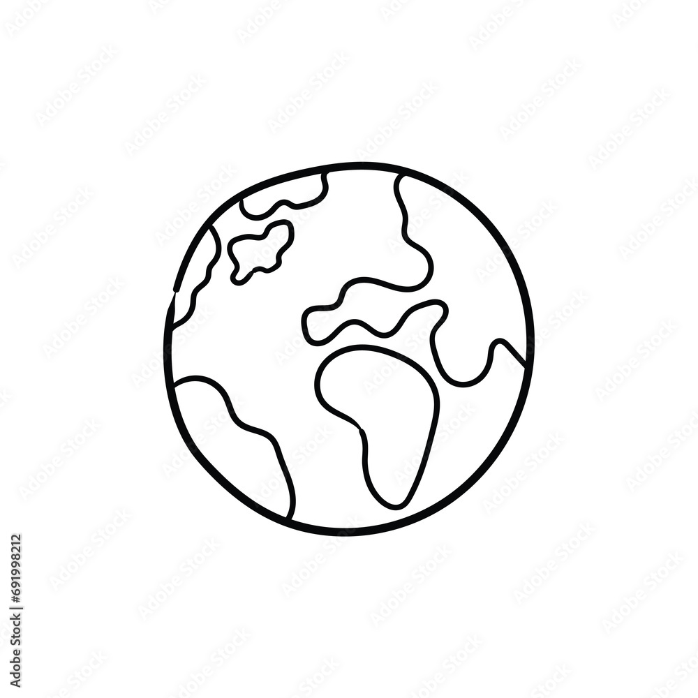 A hand-drawn doodle of earth planet on a white background. A hand-drawn doodle of earth planet on a white background.