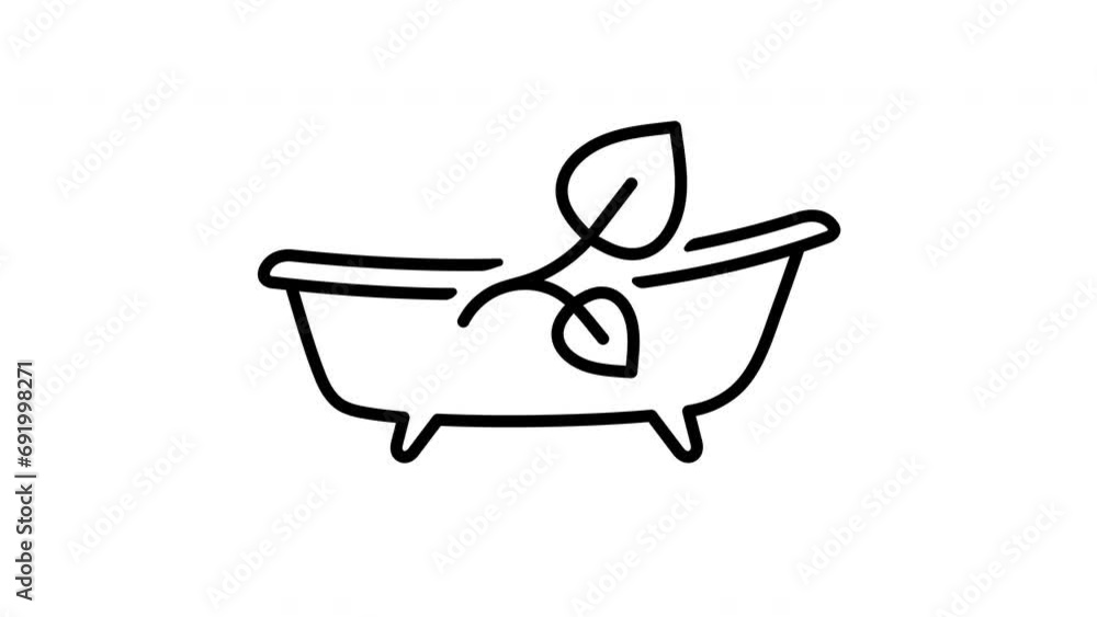 Bathroom and leaf graphic animation. Alpha channel. Bathtub with leaves on transparent background motion design. 4K resolution Bathroom and leaf graphic animation. Alpha channel. Bathtub with leaves on transparent background motion design. 4K resolution