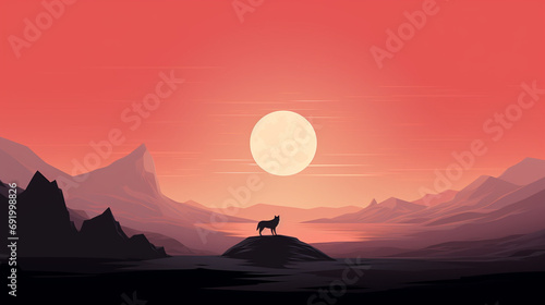 A minimalist yet powerful depiction of a lone she-wolf against a large  luminous moon  emphasizing the beauty of the natural world in a simple and poignant composition.