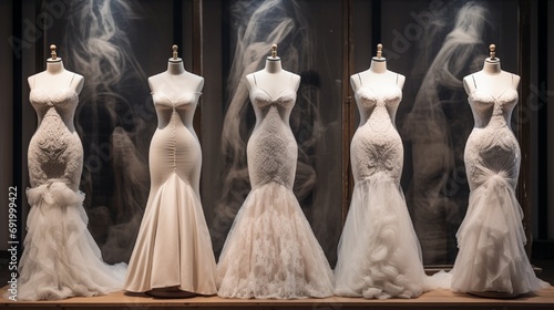 Beautiful wedding dresses on a mannequin