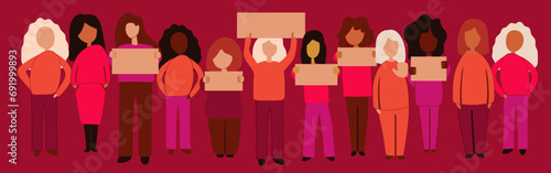 Silhouette multiethnic group of beautiful women.  Peaceful protest and revolution. 