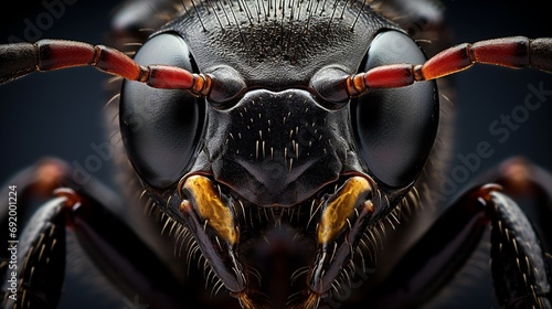 Black ant face photo using extreme macro techniques.Extreme Close-up. photo