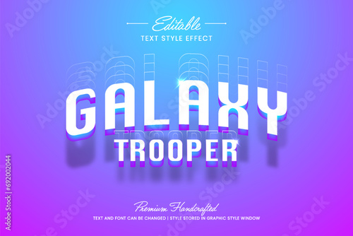 Futuristic galaxy trooper vector graphic style. Editable vector 3D text effect.