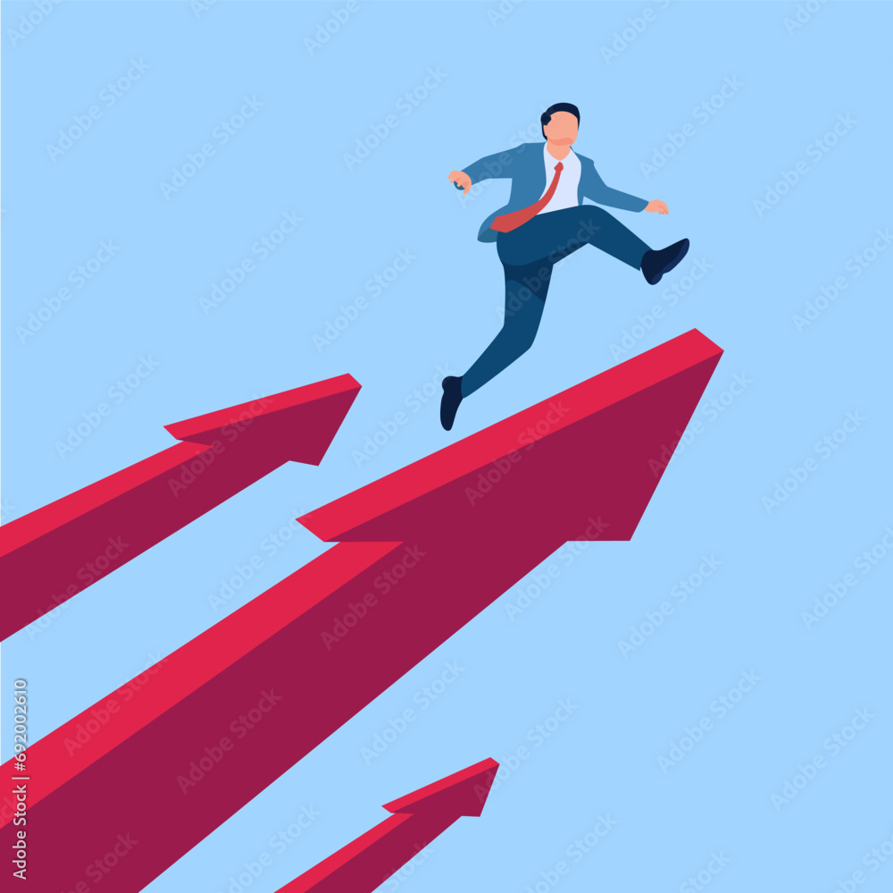 people jump from an arrow pointing upwards, a metaphor for high expectations. Simple flat conceptual illustration. people jump from an arrow pointing upwards, a metaphor for high expectations. Simple flat conceptual illustration.