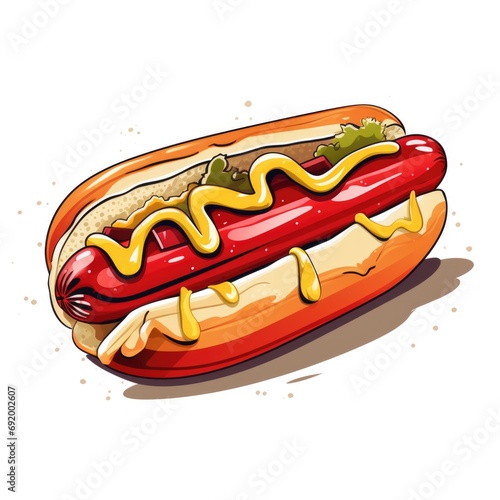 Simple graphic logo of color hotdog on white background.