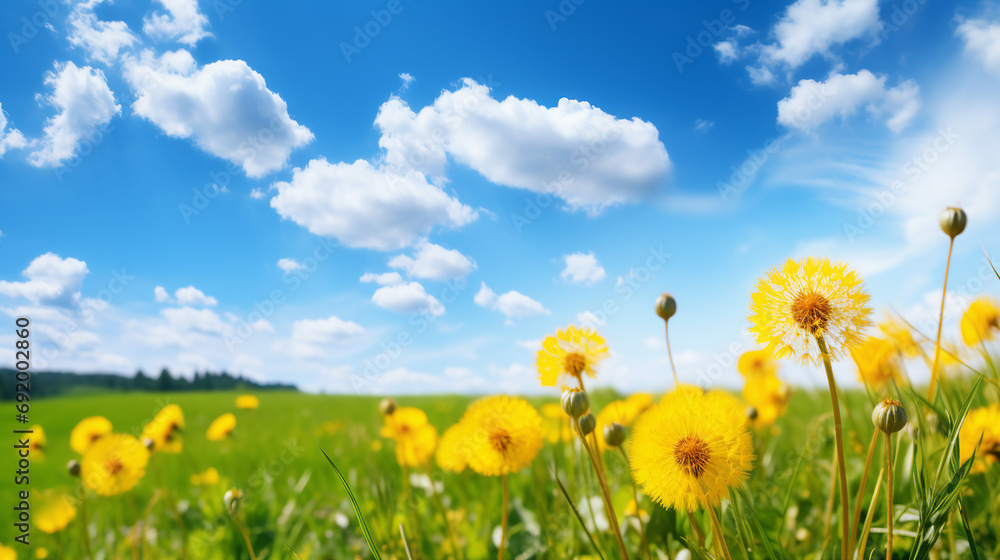 Sunny Meadow Landscape with Fresh Yellow Grass - Beautiful Rural Countryside Scenery, Perfect for Summer Nature Backgrounds and Serene Outdoor Environments.