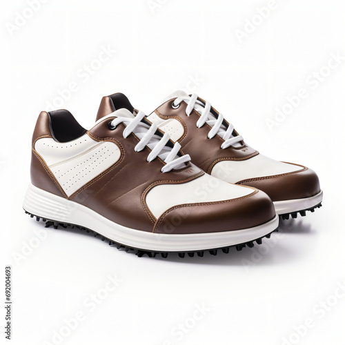 Leather Golf Shoes with Soft Spikes Isolated on White background