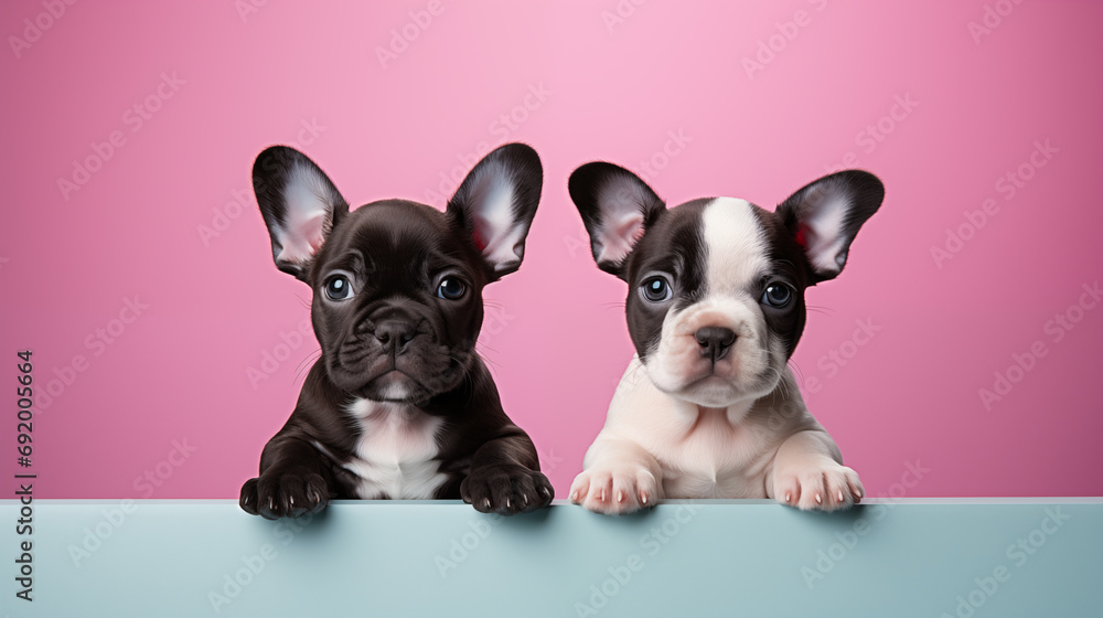 French bulldogs on a pink background